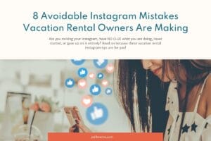 Woman holding a cellphone with like and heart icons above the phone - JODI BOURNE - VACATION RENTAL WEBSITE DESIGNER